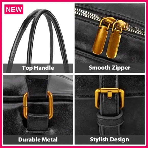 PU Leather Shoulder Bag Top Handle Multiple Pockets Retro Y2K Tote - Picture 5 of 8